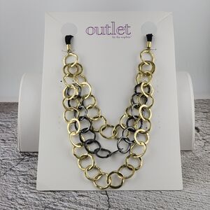 Lia Sophia Bonded Matte Gold Hematite Corded Statement Necklace